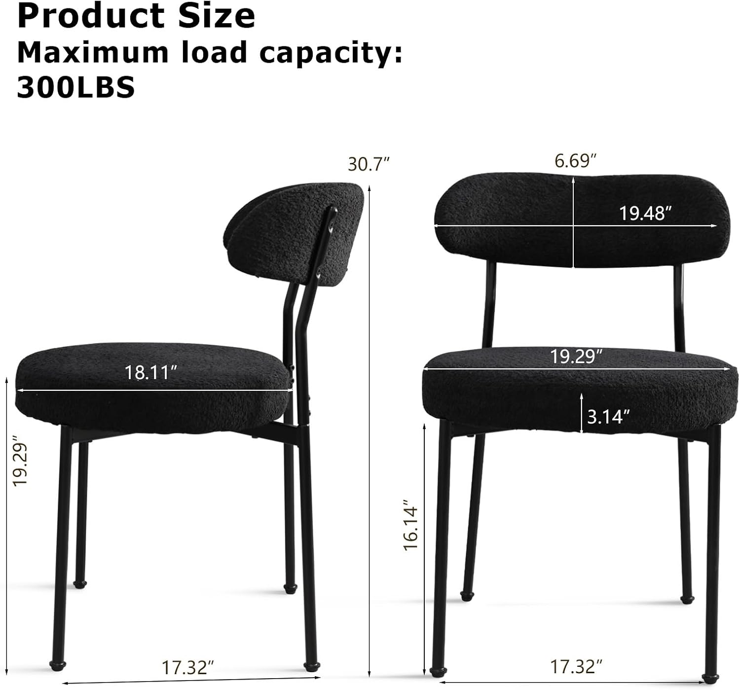 Dining Table and Dining Chair Set 23.6' Black Round Table&2 Boucle Upholstered Chairs for Kitchen Dining Room Small Space 3 Piece Dining Table and Chair Set (Black)