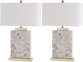 SAFAVIEH Lighting - Tory 24.5' Ivory Shell Table Lamp Set of 2 with White Rectangle Shades, Coastal Nautical Beach House Bedroom Living Room Lighting, LED Bulbs Included (LIT4107A-SET2)