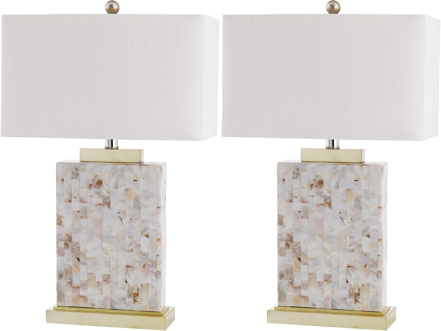 SAFAVIEH Lighting - Tory 24.5' Ivory Shell Table Lamp Set of 2 with White Rectangle Shades, Coastal Nautical Beach House Bedroom Living Room Lighting, LED Bulbs Included (LIT4107A-SET2)