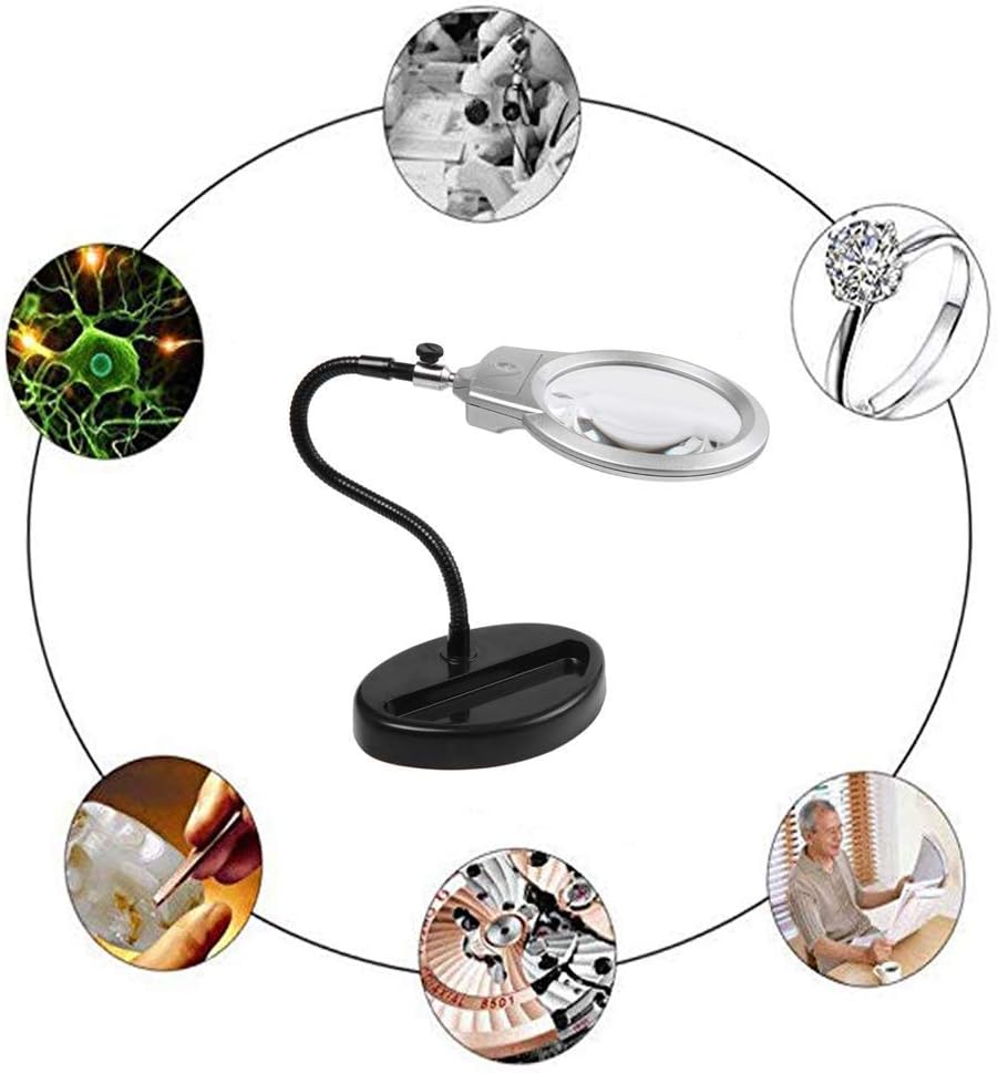 Magnifying Glass Lamp 2 Led,10x Lens –107mm Magnifier Light, Adjustable Swivel Arm,Height for Desk, Table, Task, Craft, Jewelry,Sewing,Workbeh Interes