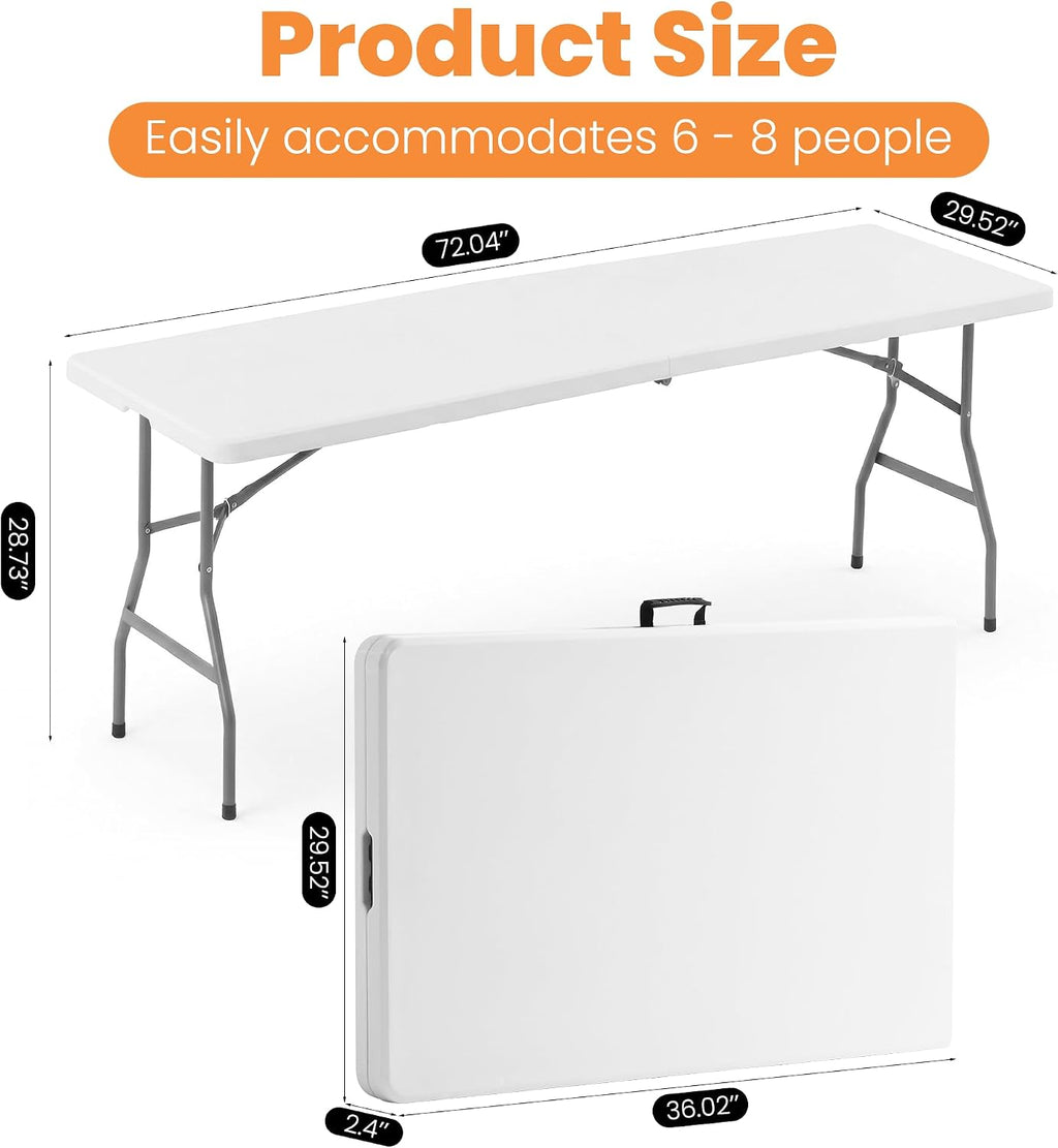 Bulk 6 Foot Foldable Table 10 Pack Heavy Duty Plastic Utility Table with Carrying Handle for Event Rental, Catering Business, Outdoor & Indoor Commercial Use