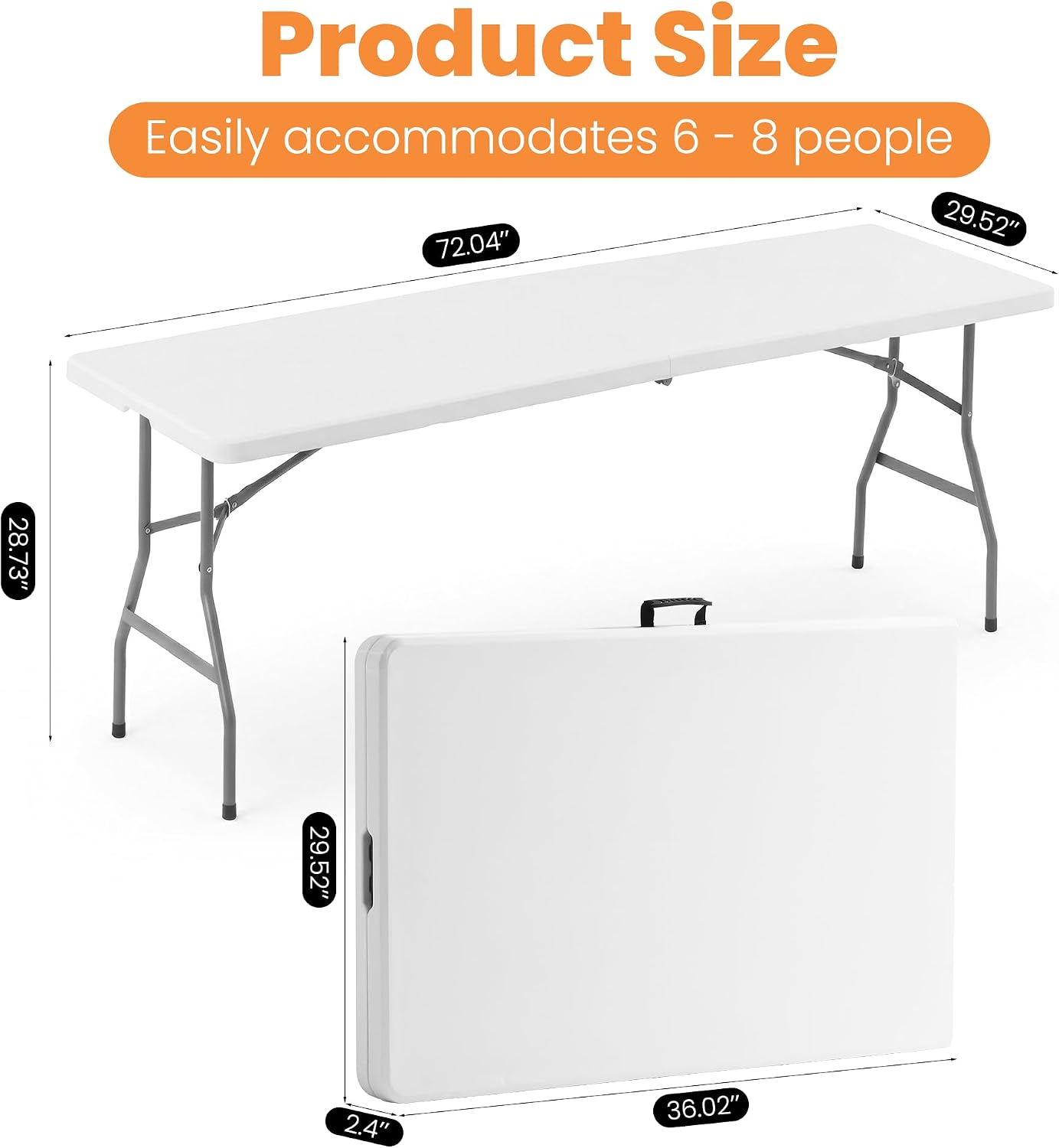 Bulk 6 Foot Foldable Table 10 Pack Heavy Duty Plastic Utility Table with Carrying Handle for Event Rental, Catering Business, Outdoor & Indoor Commercial Use