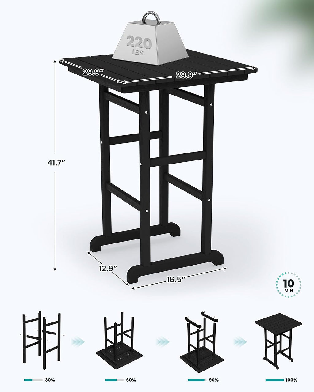 SERWALL 5 Pieces Outdoor Patio Bar Set, Oversize Tall Adirondack Bar Chair and Table Set, Black