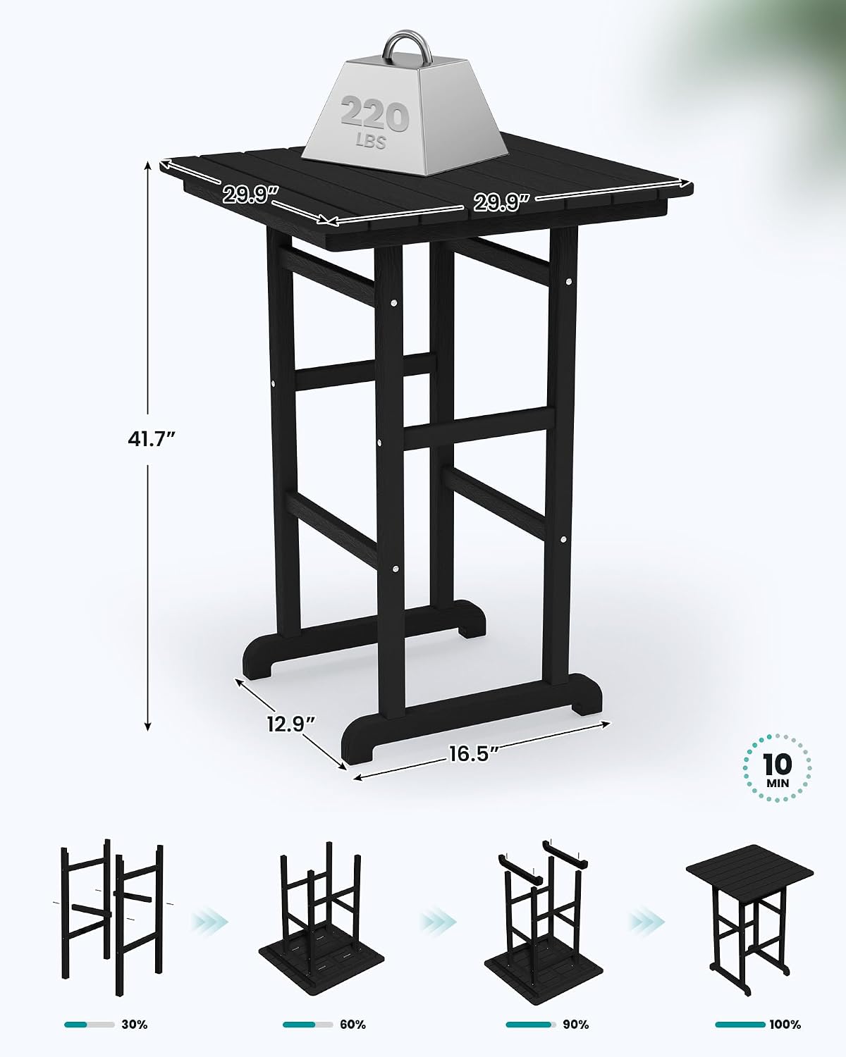 SERWALL 5 Pieces Outdoor Patio Bar Set, Oversize Tall Adirondack Bar Chair and Table Set, Black