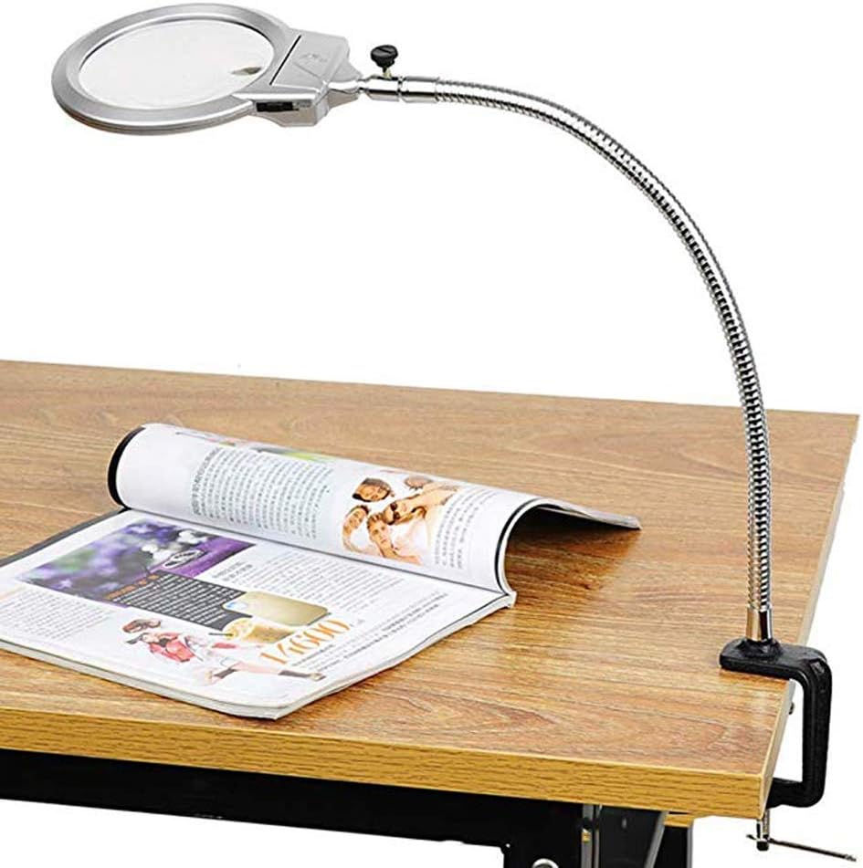 Led Magnifying Glass Clamp Lamp,2X,5X 100mm Magnifier Lens,Metal Hose Adjustable Swivel Arm Utility Clamp Light for Desk, Table,Craft, Jewelry,Sewing Inter Fashionable