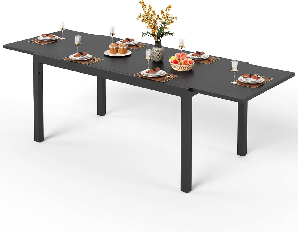PHI VILLA Extra Large Expandable Patio Dining Table 99.2' × 35.5' Metal Outdoor Table for 6-10 Person, Metal Outdoor Dining Table with E-Coating for Garden Deck Yard- (Black)