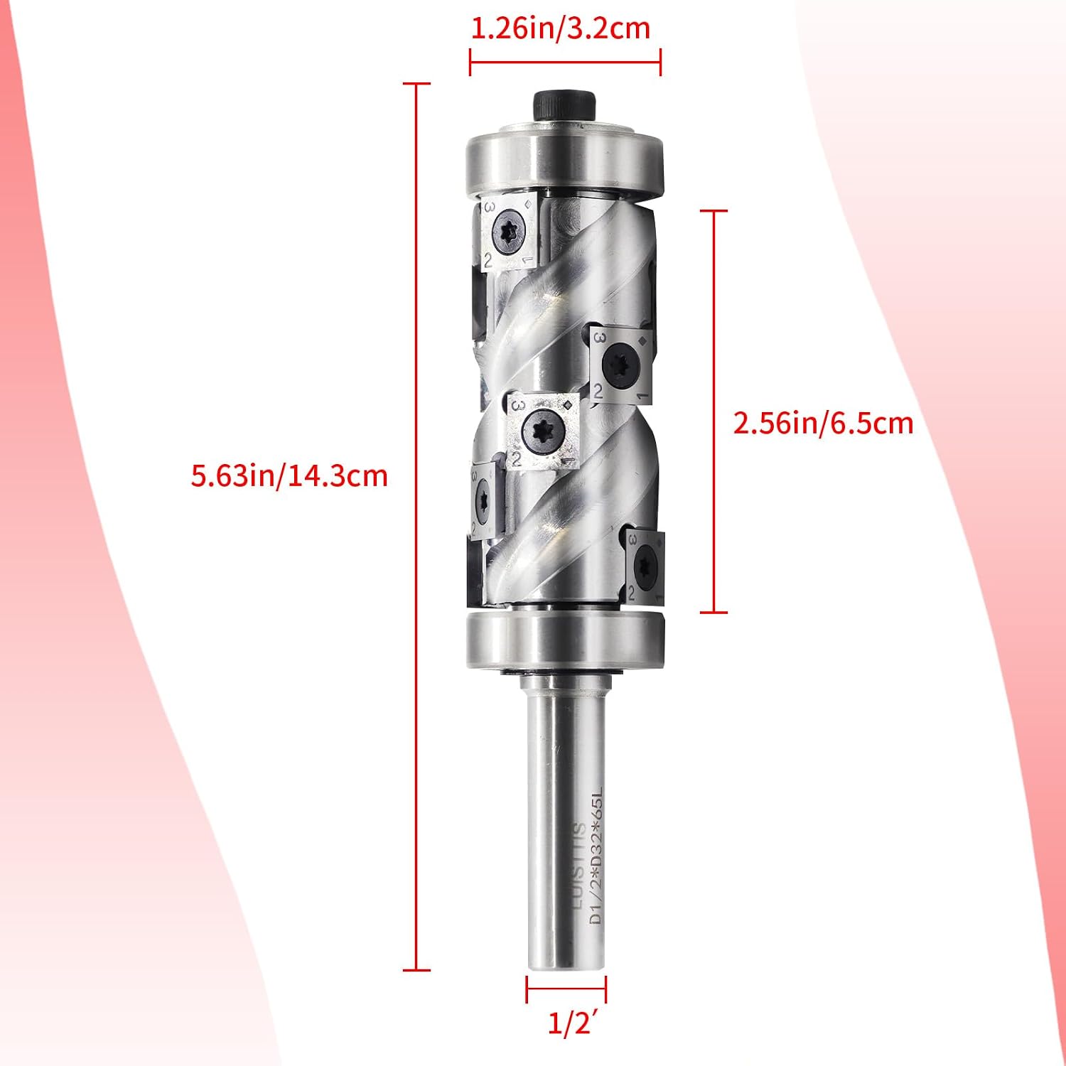 Heavy Duty Carbide Insert Flush Trim Router Bit Top and Bottom Double Bearings Trimmer with Coating Pattern Template Router Bits 1/2 Inch Shank 32MM Cutting Diameter for Woodwork Trimming
