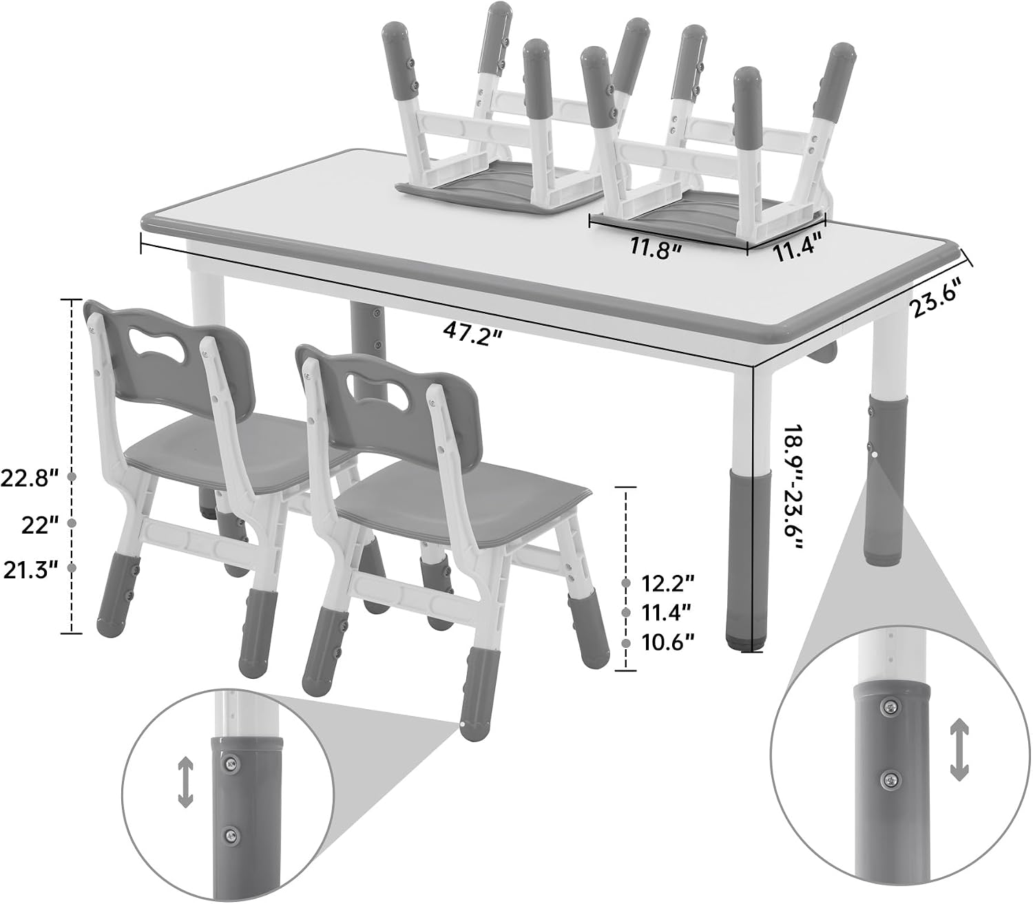 GITAWUSA Kids Study Table and Chairs Set, Height Adjustable Toddler Table and Chair Set for Kids Ages 3-8, Graffiti Desktop (Grey)