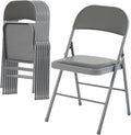 DUMOS 8 Pack Folding Chairs with Padded Cushion and Back - PU Leather Stackable Portable Dining Chairs Set, for Home and Office, Conference, Wedding, Party, Patio, Garden, for Indoor Outdoor, Grey