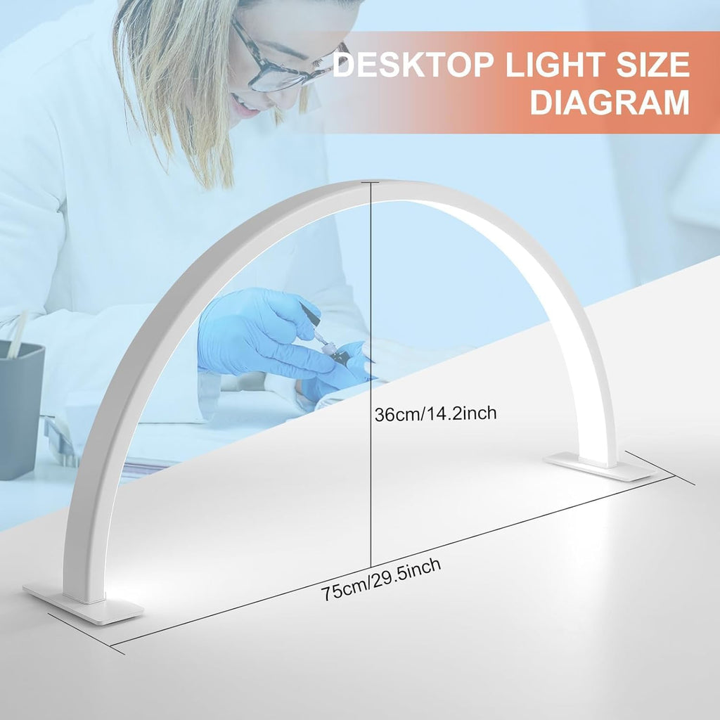 2Pack Half Moon Nail Light for Desk with Knob, 29' 50W Professional LED Light with 3 Color Temperatures & Dimmer, Multi-Purpose Lighting for Eyelash Extensions, Nail Art, Tattoos, Reading (White)