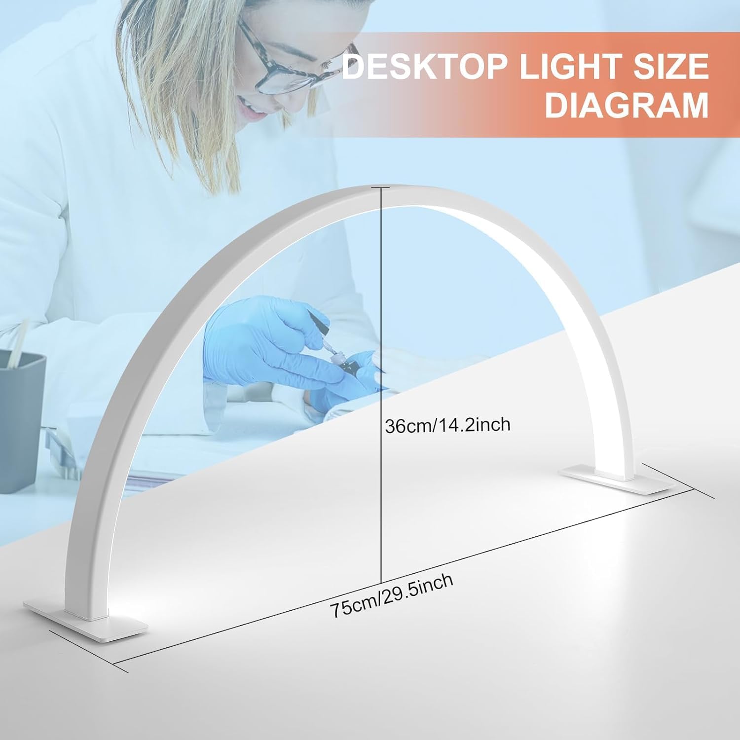 2Pack Half Moon Nail Light for Desk with Knob, 29' 50W Professional LED Light with 3 Color Temperatures & Dimmer, Multi-Purpose Lighting for Eyelash Extensions, Nail Art, Tattoos, Reading (White)