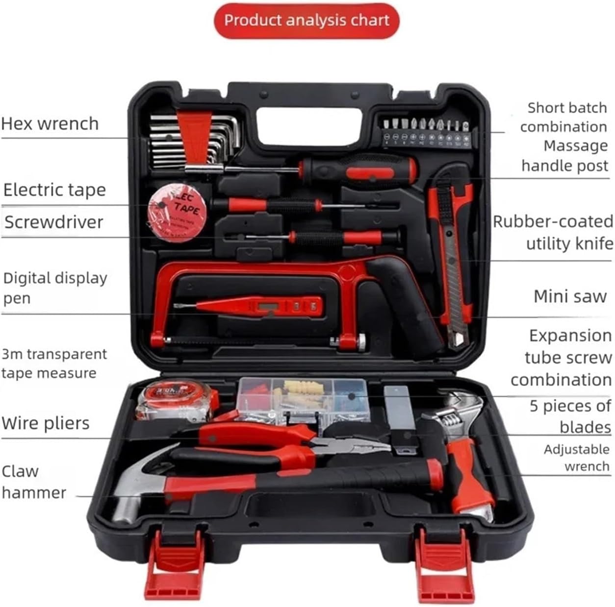 Expansion Screw Tool Box, Multi - Function Hand Tool Set With Screwdriver, Plier, Hammer - Woodworking & Electric Tool Case(YELLOW65 22pcs)