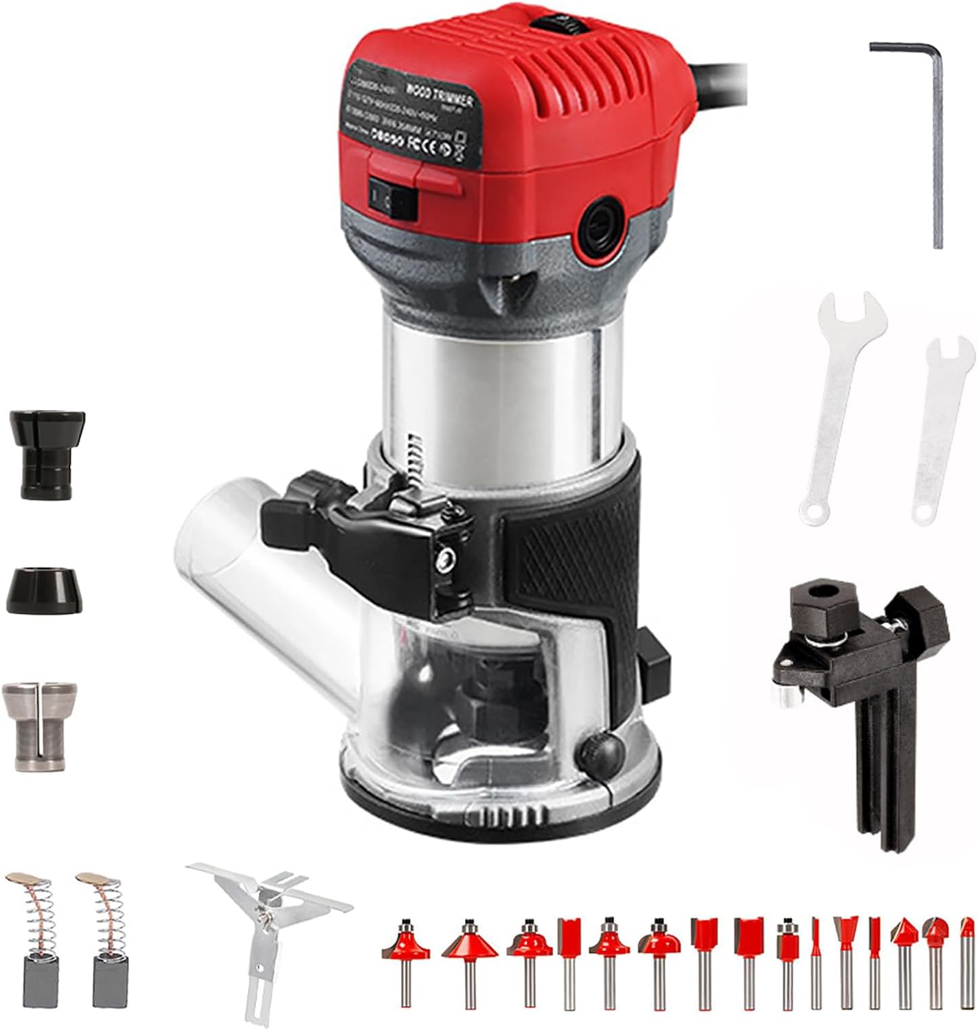Brushless Router Trimmer, Electric Hand Palm Router, with 15Pcs Router Bits, Maximum Speed 13000-33000rpm, Fine Depth Adjustment, for Woodworking, Slotting