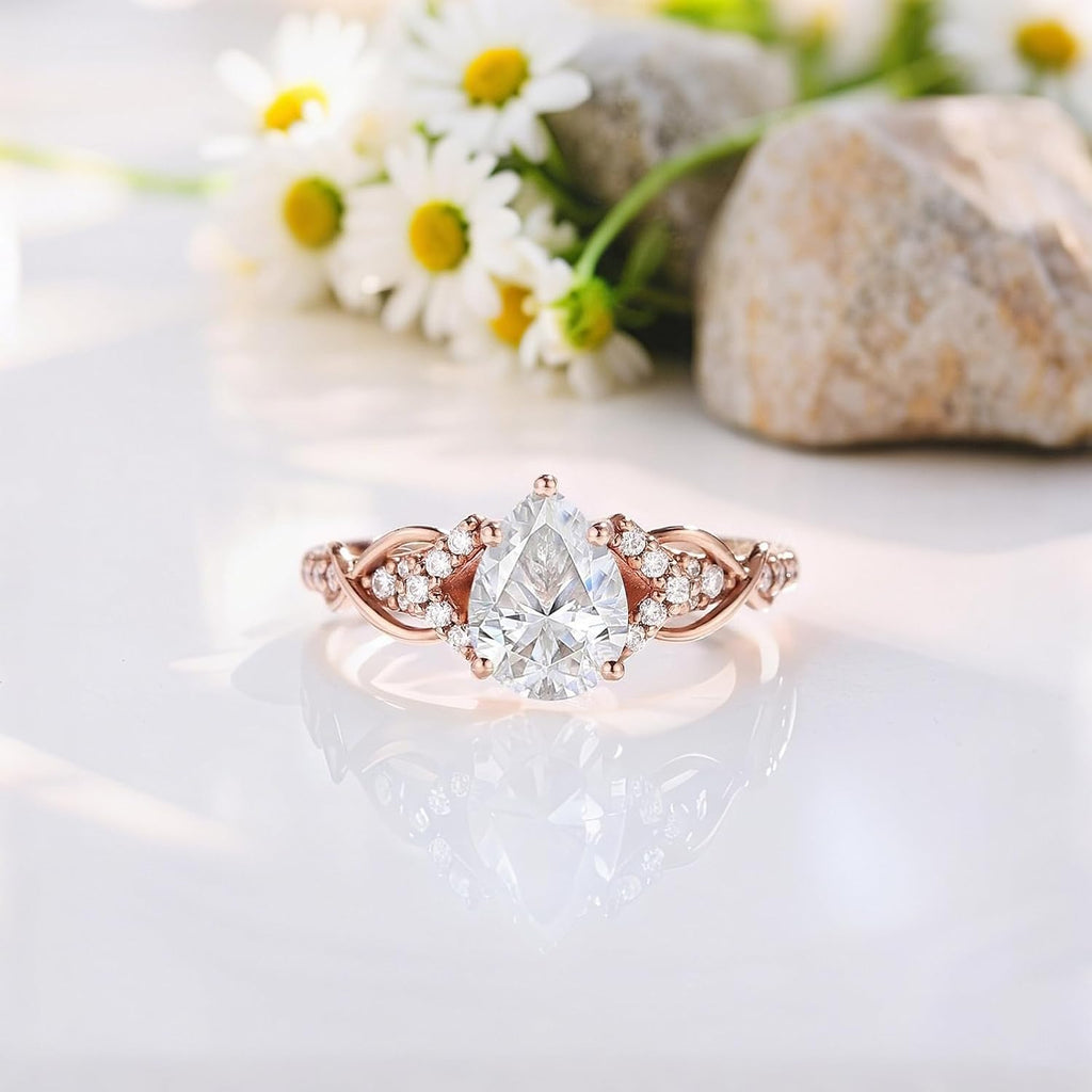 SISGEM Moissanite Couple Rings Set, 10K 14K 18K Solid Gold Moissanite Wedding Rings for Him And Her, Vintage Leaf/Branch Wedding Bands Matching Couple Rings Anniversary Jewelry Gift for Women And Men