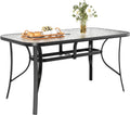 TLSUNNY Patio Outdoor Table W/ 1.69″ Umbrella Hole, 30'X 55' Rectangular Tempered Glass Patio Dining Table for 6, Outdoor Metal Furniture, All-Weather Use, for Patio, Graden, Backyard (Black)