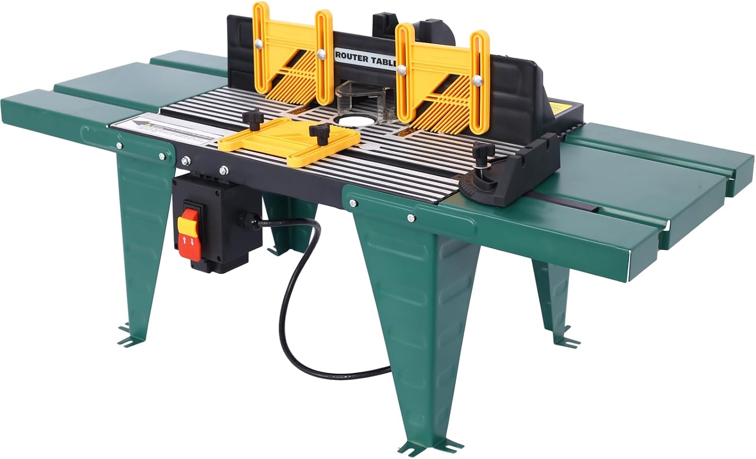 Electric Benchtop Router Table, Heavy-Duty Woodworking Tool with Steel Stands & Aluminum Milled Table, Craftsman Workbench for Precision Woodworking Tasks (Green)