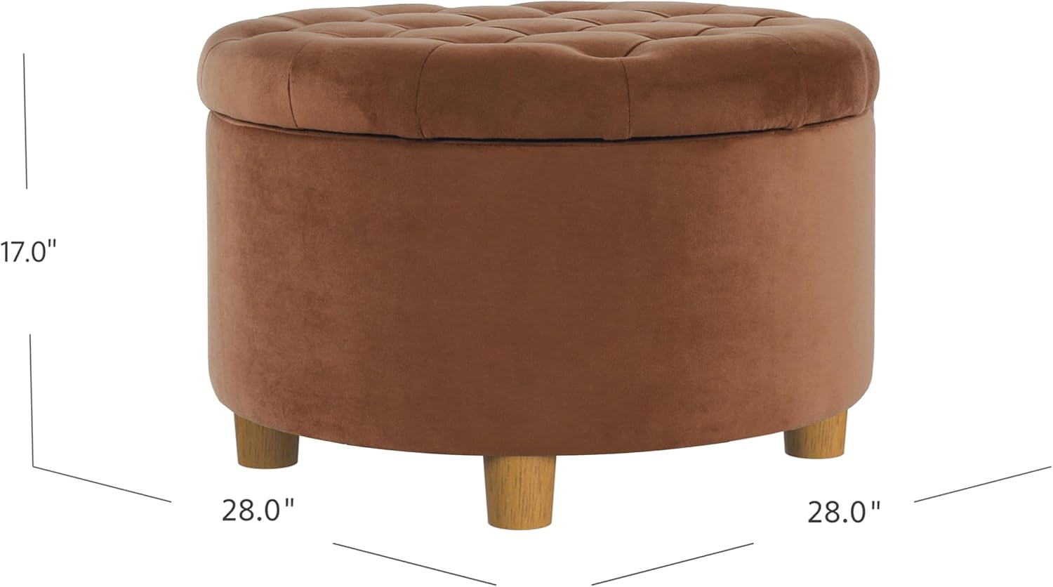 Homepop Home Decor | Button Tufted Velvet Round Storage Ottoman | Ottoman with Storage for Living Room & Bedroom, Spice Orange Velvet