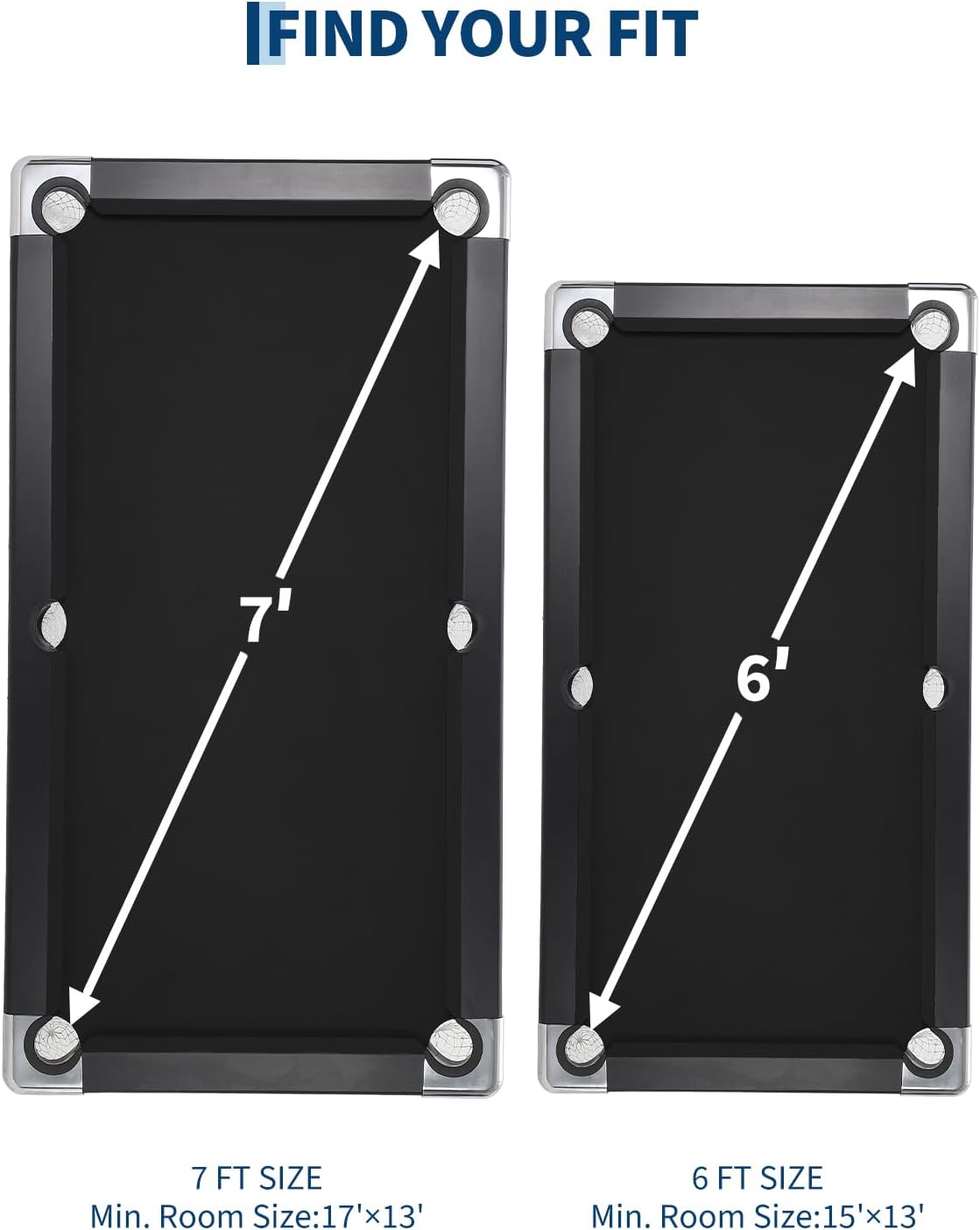 7 Foot Pool Table for Family, Foldable No Assembly Pool Table with Balls, Cues, Chalk, Rack & Brush, Portable Billiards Game Table for Apartment, Basement, Office & Game Room