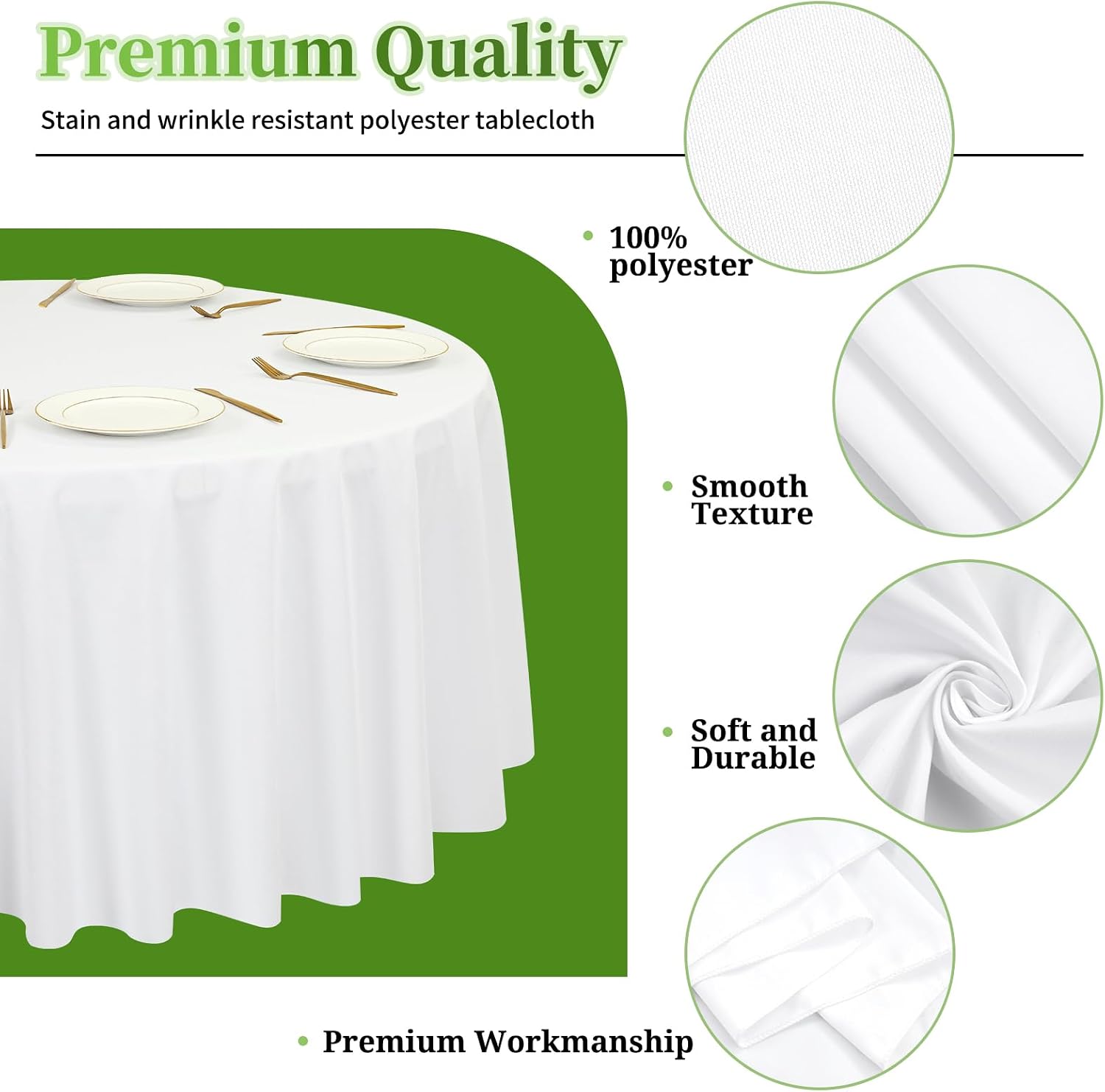 12 Pack Round Tablecloth 120 inch White Table cloths for Round Tables,Stain and Wrinkle Resistant Washable Polyester Tablecloths White Table Cloth 120 Inch Table Cloth for Wedding Party Birthday