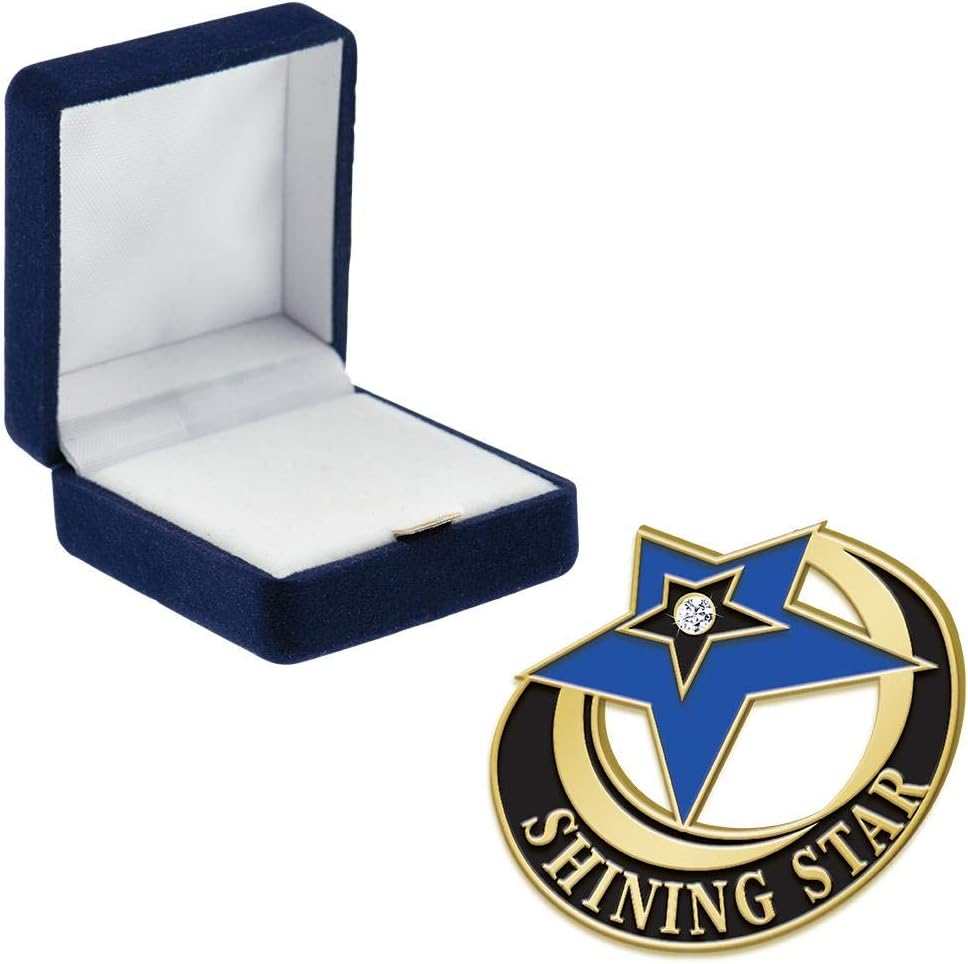 Crown Awards Shining Star with Gem Pins, Shining Star with Gem Pin with Blue Velvet Presentation Case, Prime