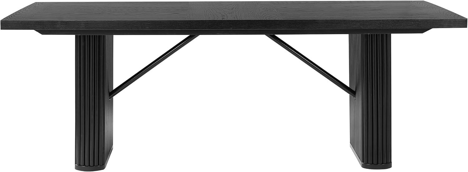 83.5'' Rectangular Dining Table Rustic Wood Kitchen Dinner Table, Retro Modern Mid-Century Style, Sturdy Pedestals Base, Black