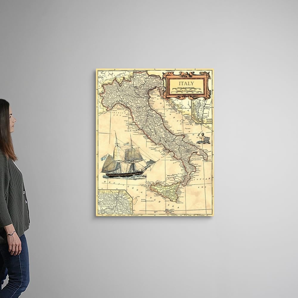 CANVAS ON DEMAND Italy Map Canvas Wall Art Print by Vision Studio, Home Decor, Nautical Artwork,36' x45in
