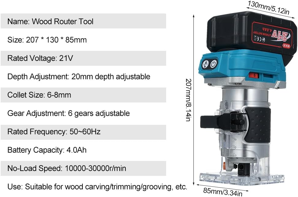 Gavigain Brushless Router, 16 Piece Kit, High Speed Performance, Adjustable Depth Control, Ergonomic Design, for Woodworking and DIY Projects (GavigainHSvV-ET25801US-1)