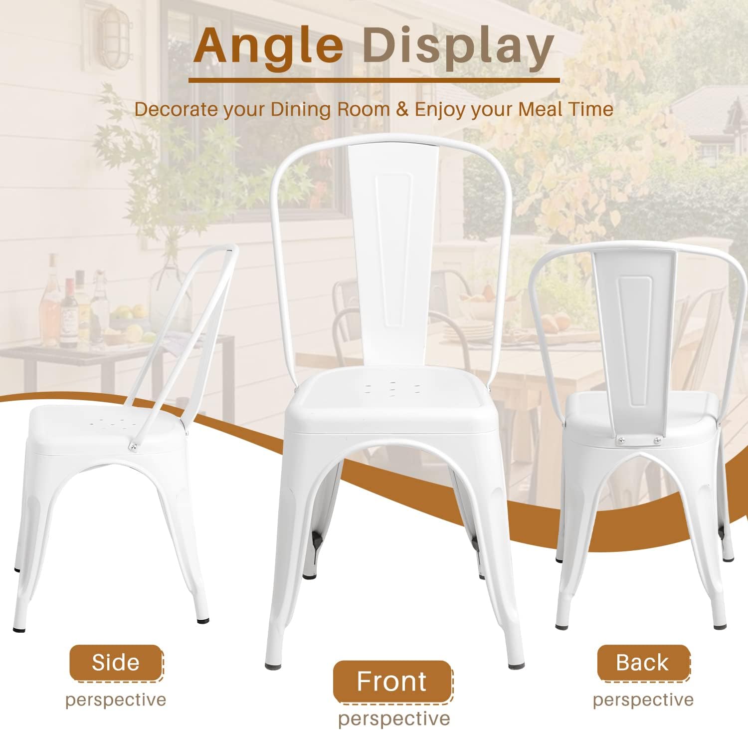 Furmax Metal Dining Chair Indoor Outdoor Use Stackable Classic Trattoria Chair Chic Dining Bistro Cafe Side Metal Chairs Set of 4 (Ivory White)
