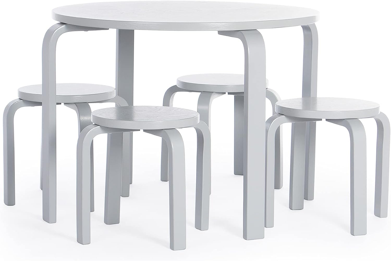 Guidecraft Nordic Table and Stools Set for Toddlers: Gray - Stacking Bentwood Stools with Curved Wood Activity Play Table - Toddler's Modern Kitchen, Playroom and Classroom Furniture