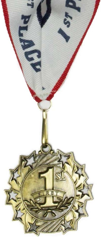 All Quality 1st 2nd 3rd Place Ten Star Award Medals - 3 Piece Set (Gold, Silver, Bronze) Includes Neck Ribbon