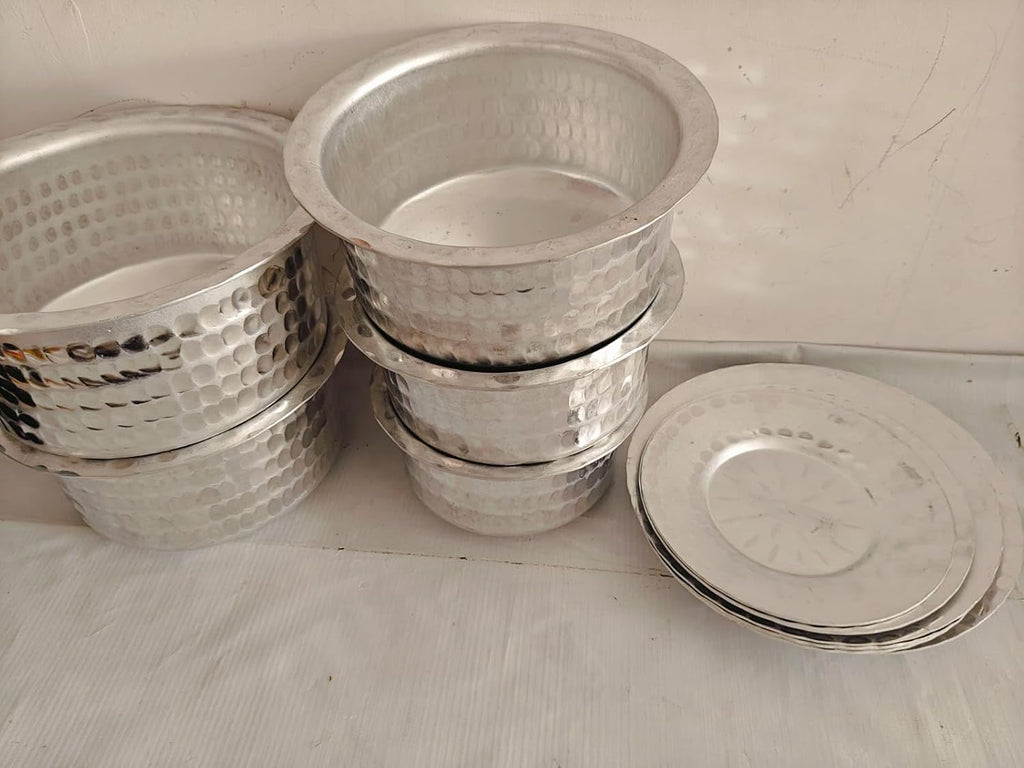 Aluminium Hammered Tope Set with Lid | Patila Set of 5 (900 ML, 1.2L, 1.5L, 1.8L & 2.3L) |Food-Grade Aluminium Kitchen Utensils for Traditional Indian Cooking | Utensils Set for Kitchen