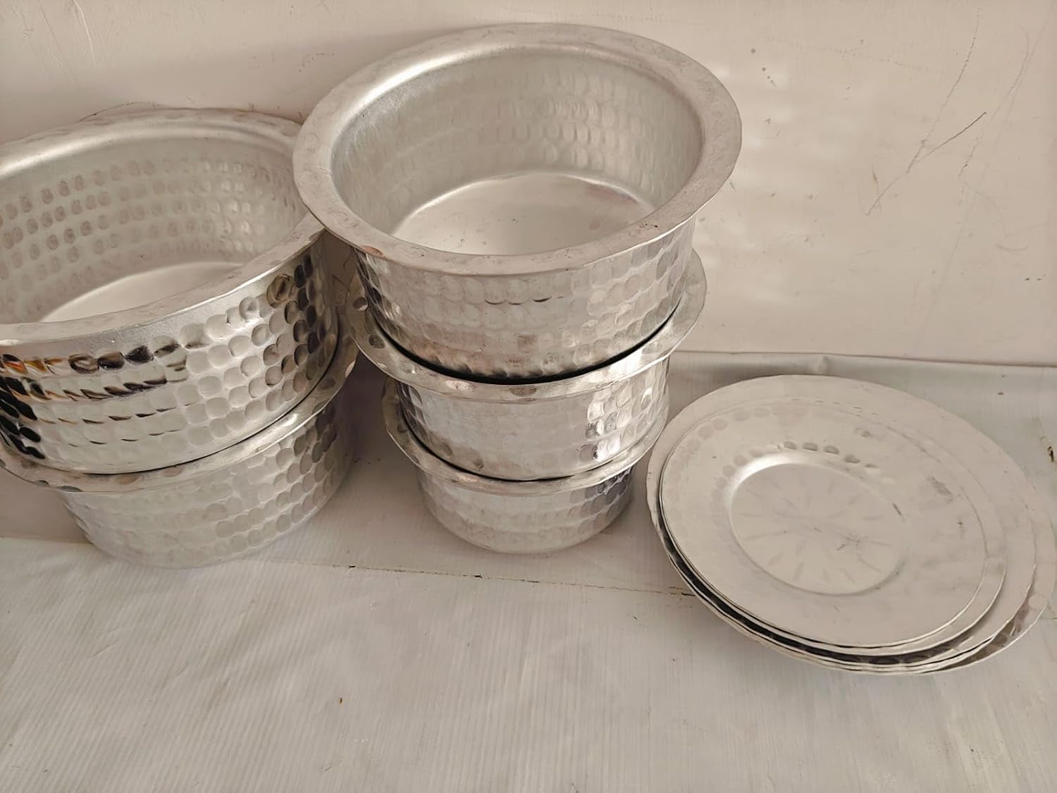 Aluminium Hammered Tope Set with Lid | Patila Set of 5 (900 ML, 1.2L, 1.5L, 1.8L & 2.3L) |Food-Grade Aluminium Kitchen Utensils for Traditional Indian Cooking | Utensils Set for Kitchen