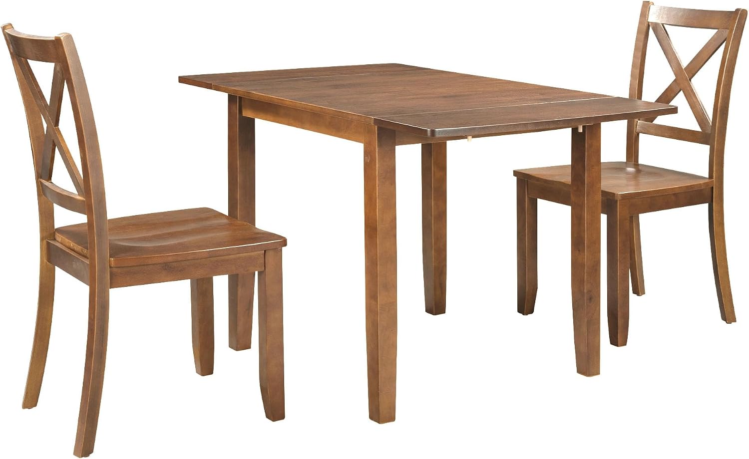 LUMISOL Farmhouse 3-Piece Drop Leaf Dining Table Set with 2 X-Back Chairs, Space-Saving Wood Table and 2 Chairs, Extendable Kitchen Table Set, Walnut