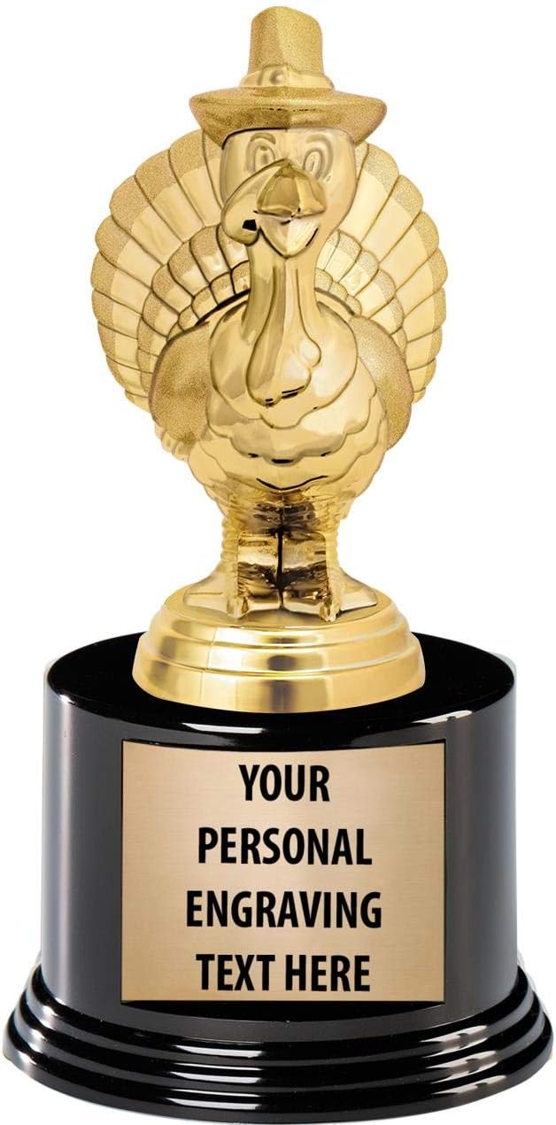 Crown Awards Turkey Trophies with Custom Engraving, 6.75' Personalized Pilgrim Turkey Trophy On Deluxe Round Base Prime