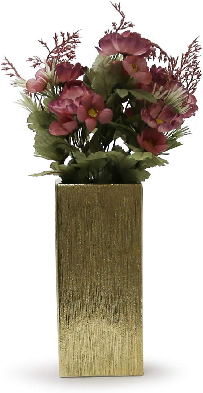 WGV Ceramic Block Vase Bulk, 5' W x 12' H, (Multiple Size/Color Choices) Matte Tall Square Flower Planter Pot, Accents Home Office Tabletop Decor, Ideal Gifts Gold Textured 6 Pieces (CSB0512GX)