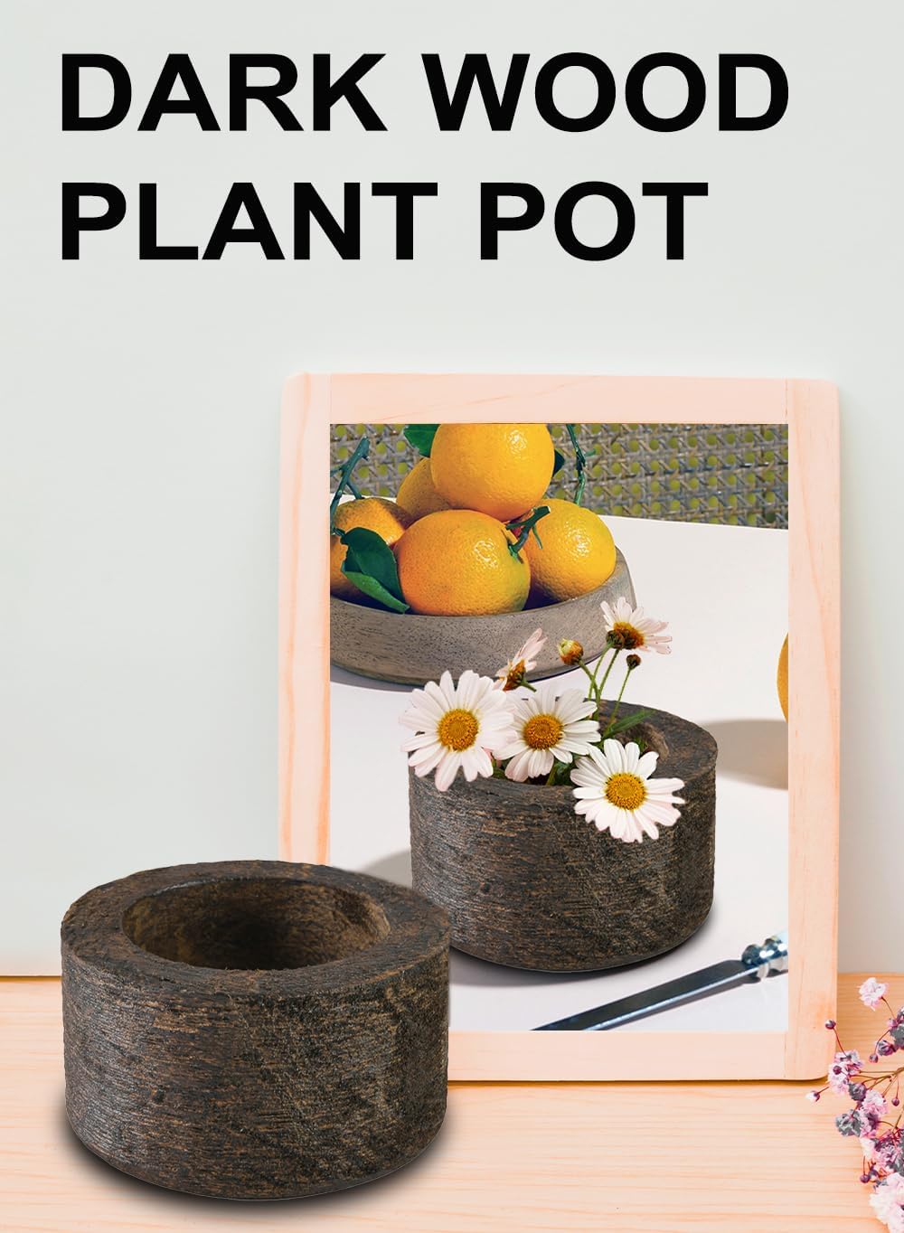 Serene Spaces Living Dark Wood Plant Pot (Set of 12) - 2.8' x 4.5' - Stylish Indoor Wooden Pots Perfect for Small Plants, Succulents, and Home Decor Accents, Food Safe