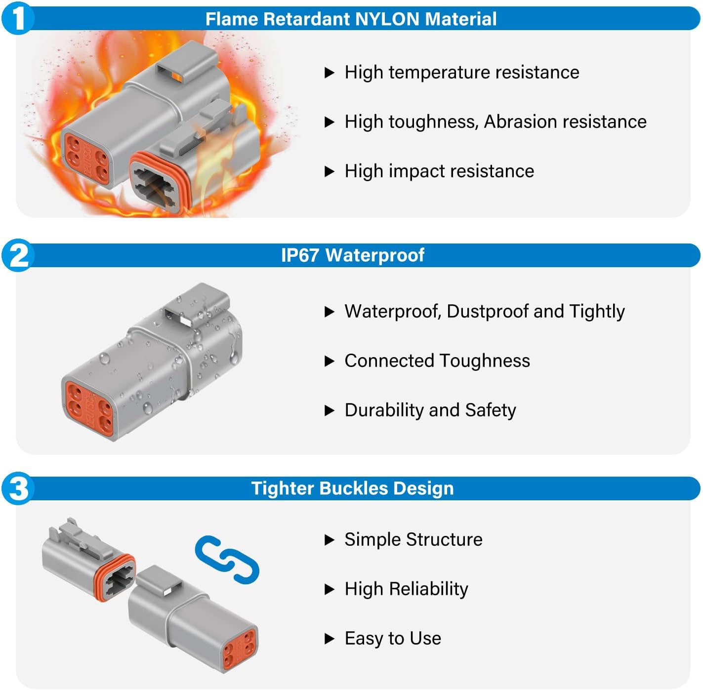 Nilight 2 3 4 6 8 12 PIN DT Connector Kit 40 Sets Size 16 Solid Contacts Waterproof for 14-20 AWG Wires DT Series w/Removal Tool for Car Truck Motorcycle Off-Road Vehicles Boat