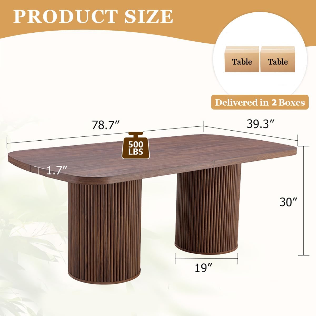 78.7' Extra Long Dining Table for 6-10 People, Farmhouse Kitchen Table with Cylindrical Fluted Bases, Rectangular Dining Table for Dining Room, Kitchen, Living Room, Walnut