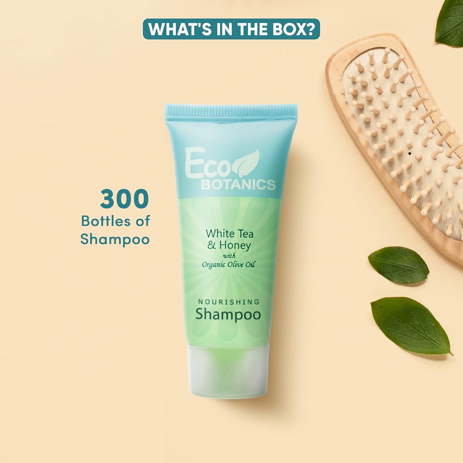 Eco Botanics Travel Size Hotel Shampoo 300 Count 0.85 oz Bottles Guest Amenities for Vacation Rentals and Short Term Rentals Paraben Free White Tea Scent Infused with Aloe Honey and Olive Oil