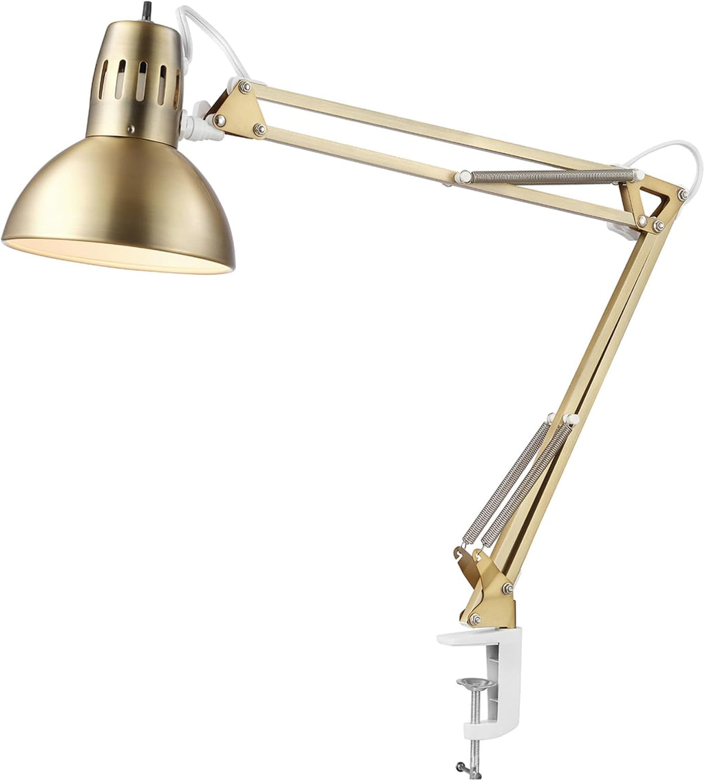 31.5' Multi-Joint Desk Lamp with Metal Clamp, Black, On/Off Rotary Switch on Shade, Partially Adjustable Swing Arm, Home Essentials, Reading Light, Office Décor