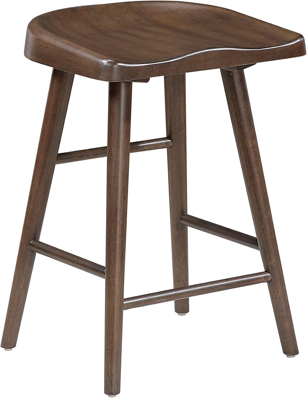 Lexicon Counter Height Stools Set of 2, Sturdy Acacia Wood Frame Saddle Seat Bar Chairs, Rustic Backless Kitchen Island Seating for Dining Room, Home Bar, Breakfast Nook, Brown