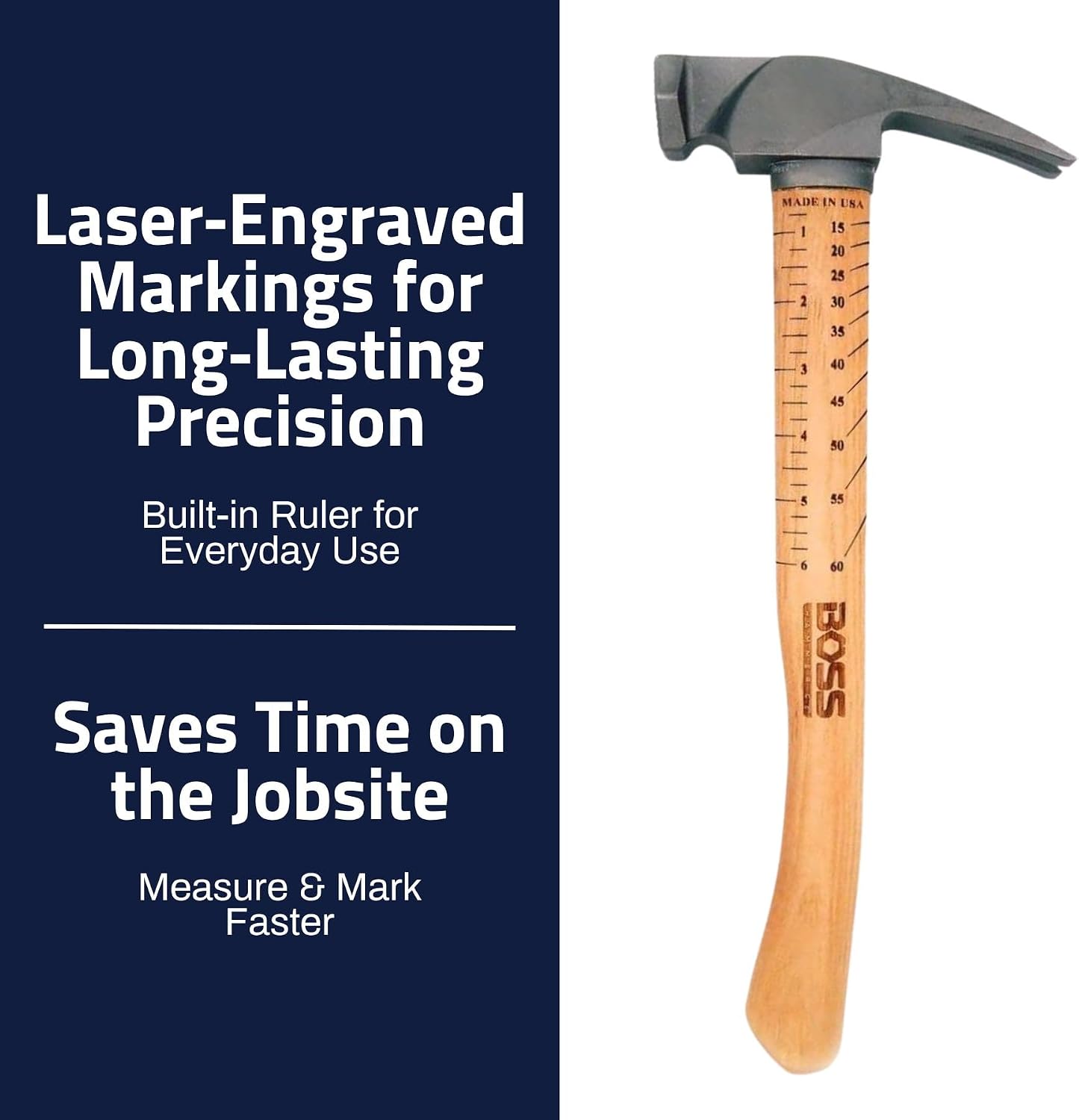 Boss Hammer 12 oz. Ti64 Construction Grade Titanium Hammer - Tennessee Hickory Handle - Framing Square, Rip Claw Design, Magnetic Nail Starter, Milled Face - Made in the USA - BH12TIHI16M
