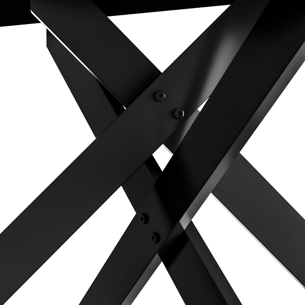 51.2' Black Glass Dining Table, Modern Kitchen Table for 4-6 People, Contemporary Rectangular Dining Room Dinner Tables with Black Glass Top & Black Metal X Legs for Kitchen Apartment