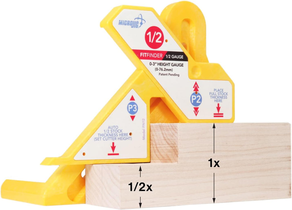 MICROJIG FITFINDER 1/2 Gauge and (R9A) 3/4' Lock Miter Bit with Center Index (1/2' shank) Bundle