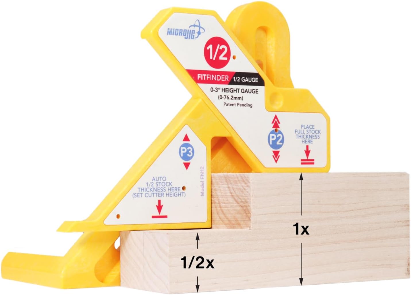 MICROJIG FITFINDER 1/2 Gauge and (R9A) 3/4' Lock Miter Bit with Center Index (1/2' shank) Bundle