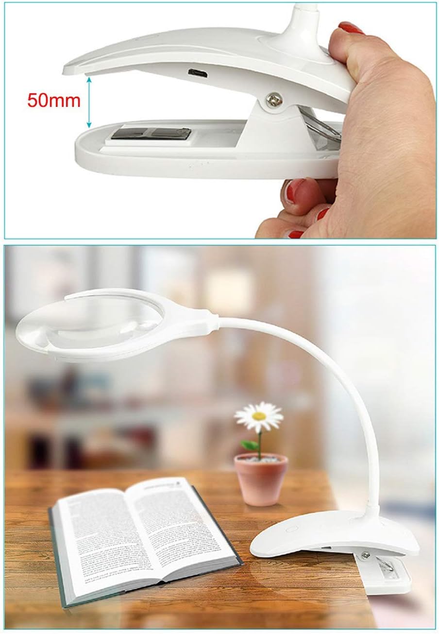 Magnifying Glass Clamp Lamp:Dimmable LED Lens, 3X 8X Adjustable Swivel Arm Utility Light,Desk Magnifying Glass