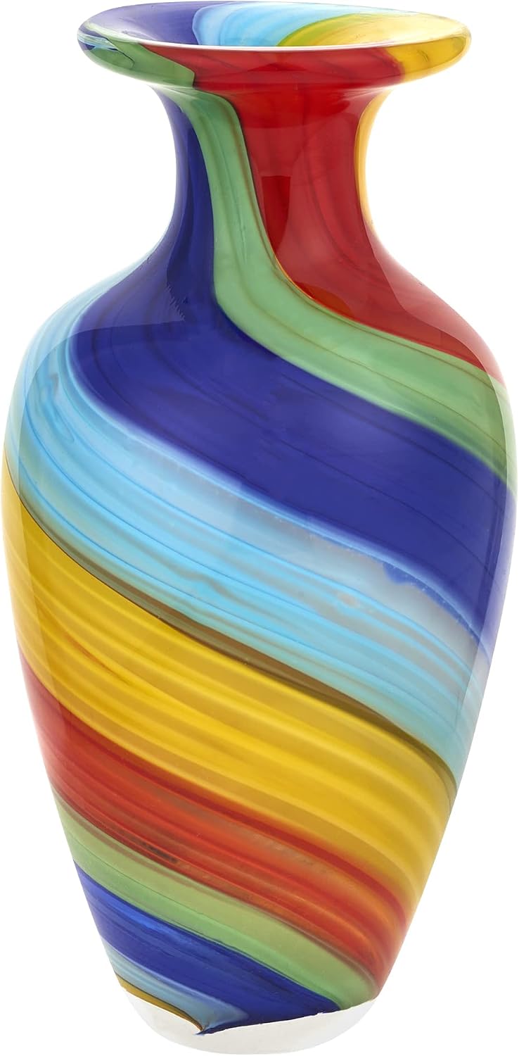 Badash Rainbow Murano-Style Art Glass Vase - 10' Tall Mouth-Blown Glass Vase - Contemporary Home Decor Accent Piece
