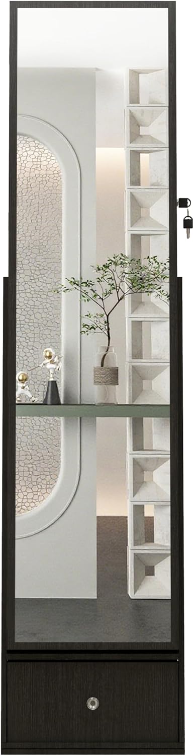 65' 360° Swivel Freestanding Storage Chest, Jewelry Cabinets with Interior Light, Utility Organizer with Lock for Home, Black