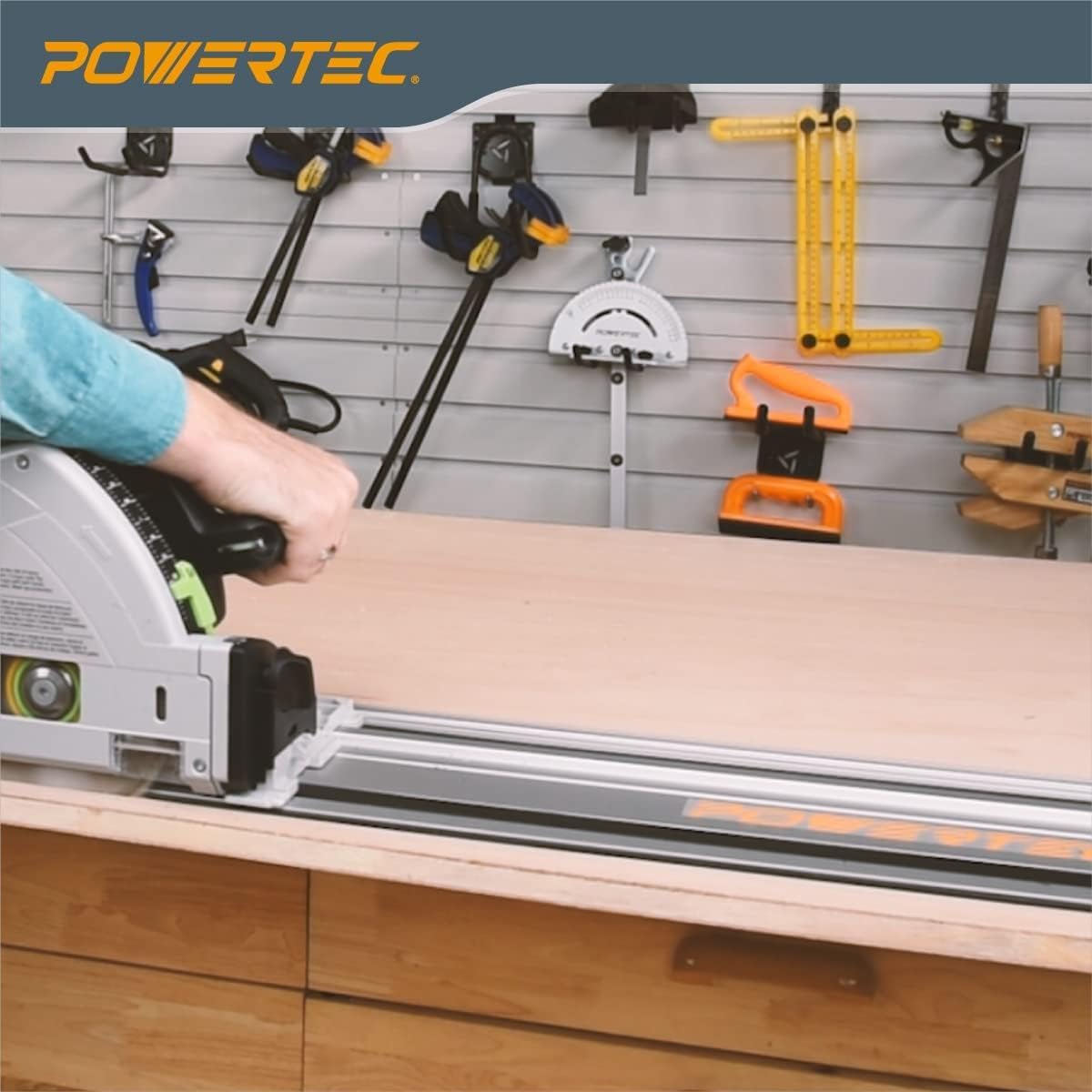 POWERTEC 110' Track Saw Guide Rail Kit for Festool and Makita, Includes 2PK 55' Guide Rails, 2PK Guide Rail Connectors, 2PK Track Saw Clamps (72058)