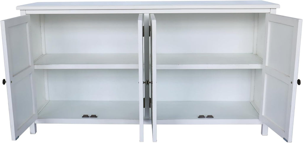 LKTART 60' Vintage Sideboard Buffet Cabinet with 4 Carved Doors, Accent Credenza Storage,Media Console Cabinet, for Entryway,Living&Dining Room, Antique White